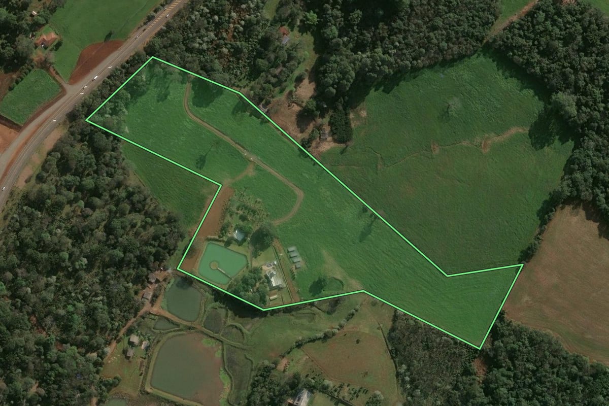 Imagem de satélite do imóvel rural em Chapecó (SC), com o contorno declarado no CAR desenhado por cima.