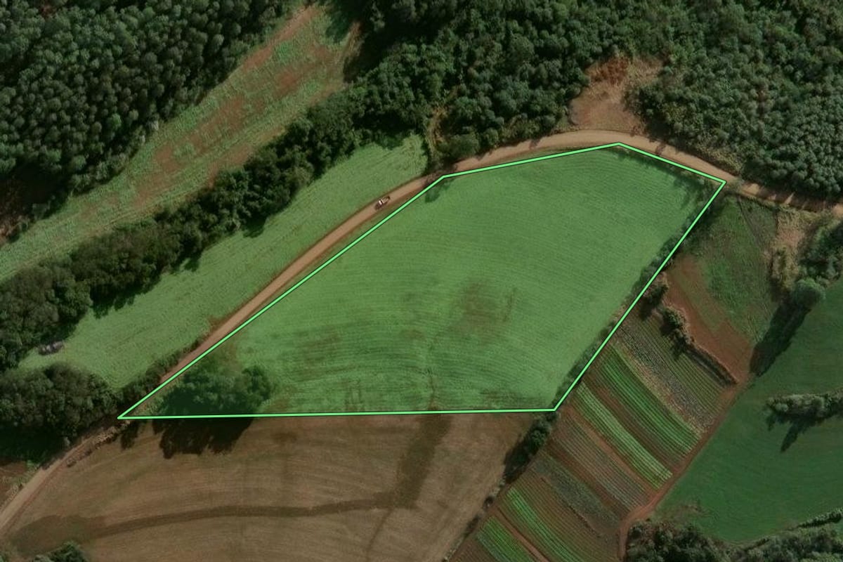 Imagem de satélite do imóvel rural em Chapecó (SC), com o contorno declarado no CAR desenhado por cima.