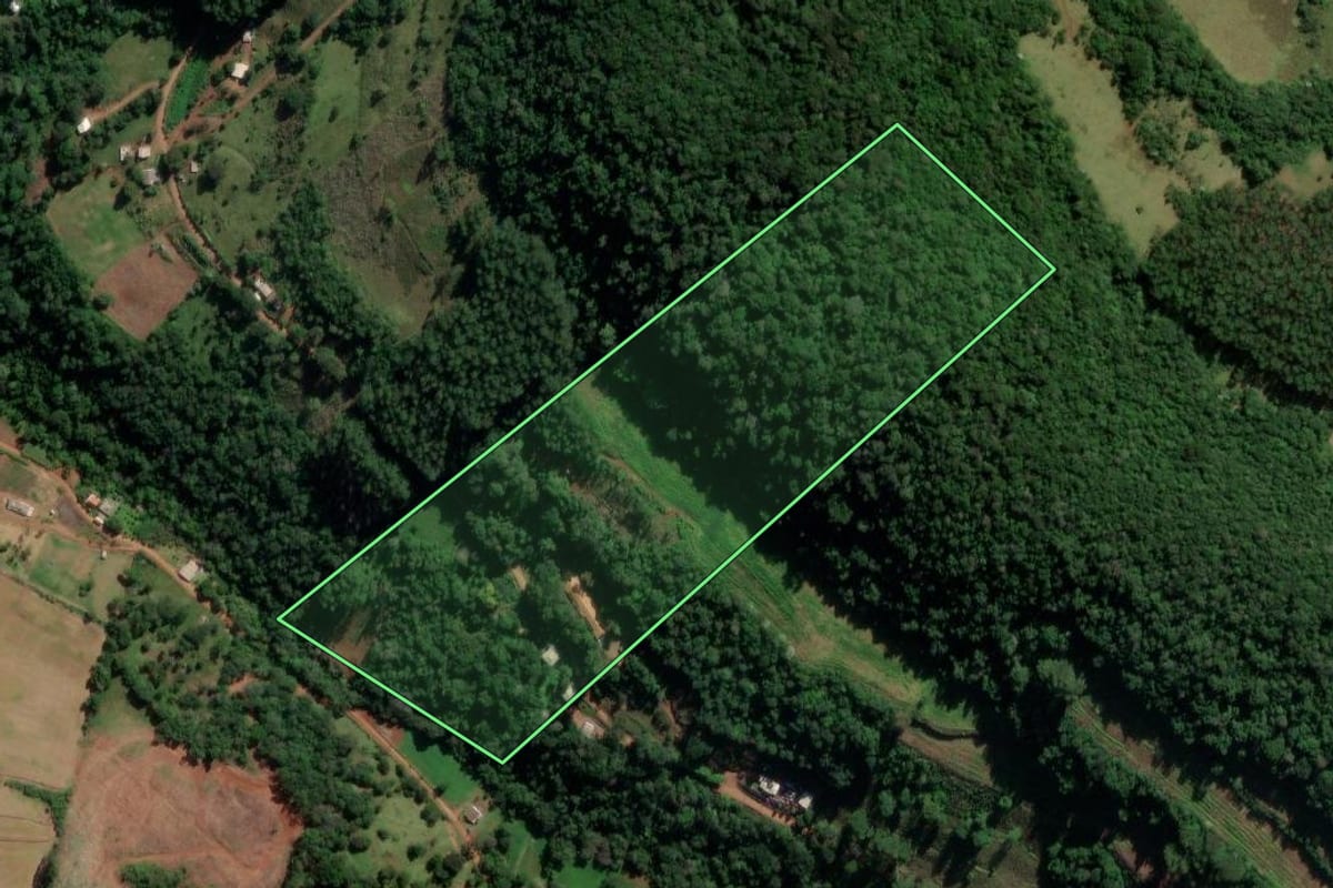 Imagem de satélite do imóvel rural em Chapecó (SC), com o contorno declarado no CAR desenhado por cima.