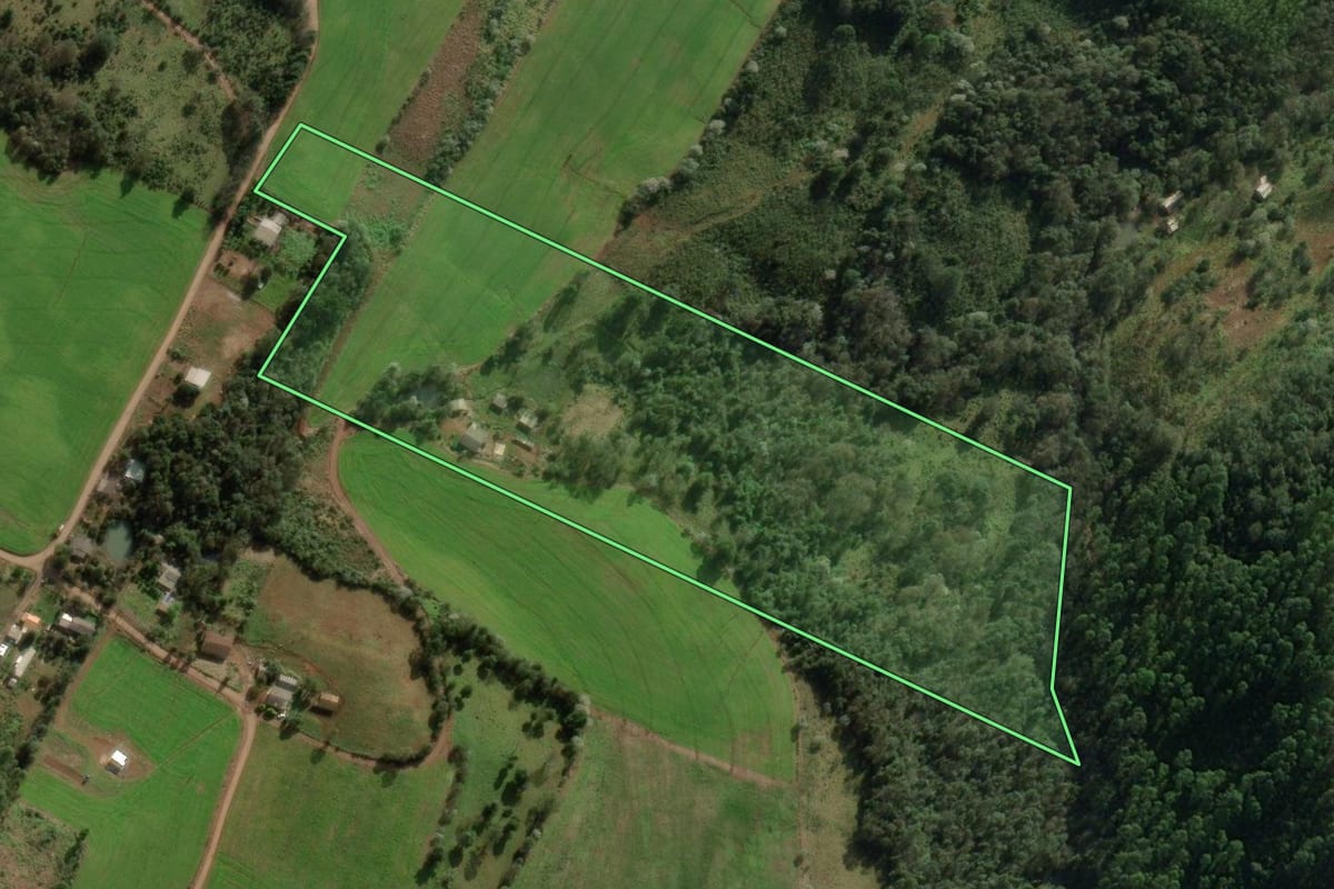 Imagem de satélite do imóvel rural em Chapecó (SC), com o contorno declarado no CAR desenhado por cima.