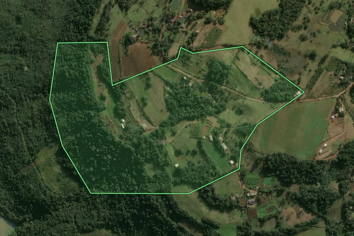 Imagem de satélite do imóvel rural em Chapecó (SC), com o contorno declarado no CAR desenhado por cima.