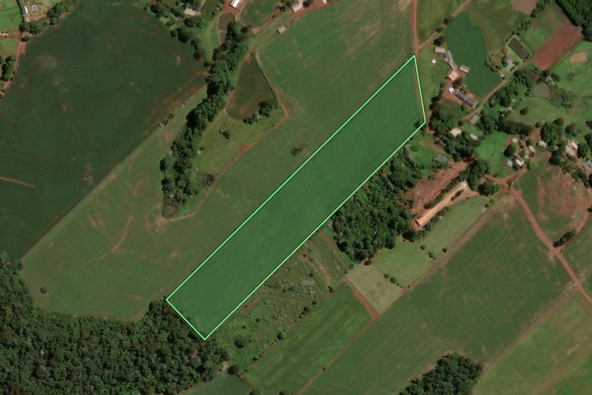 Imagem de satélite do imóvel rural em Chapecó (SC), com o contorno declarado no CAR desenhado por cima.