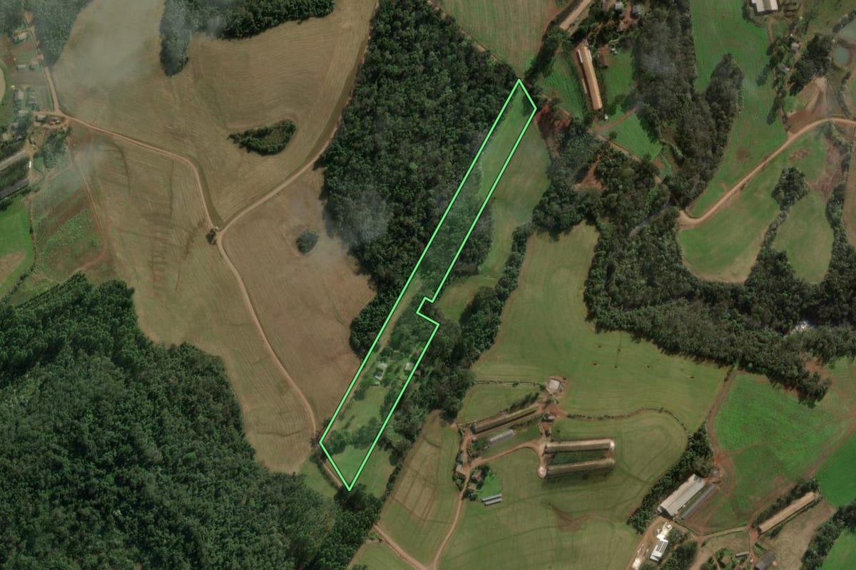 Imagem de satélite do imóvel rural em Chapecó (SC), com o contorno declarado no CAR desenhado por cima.