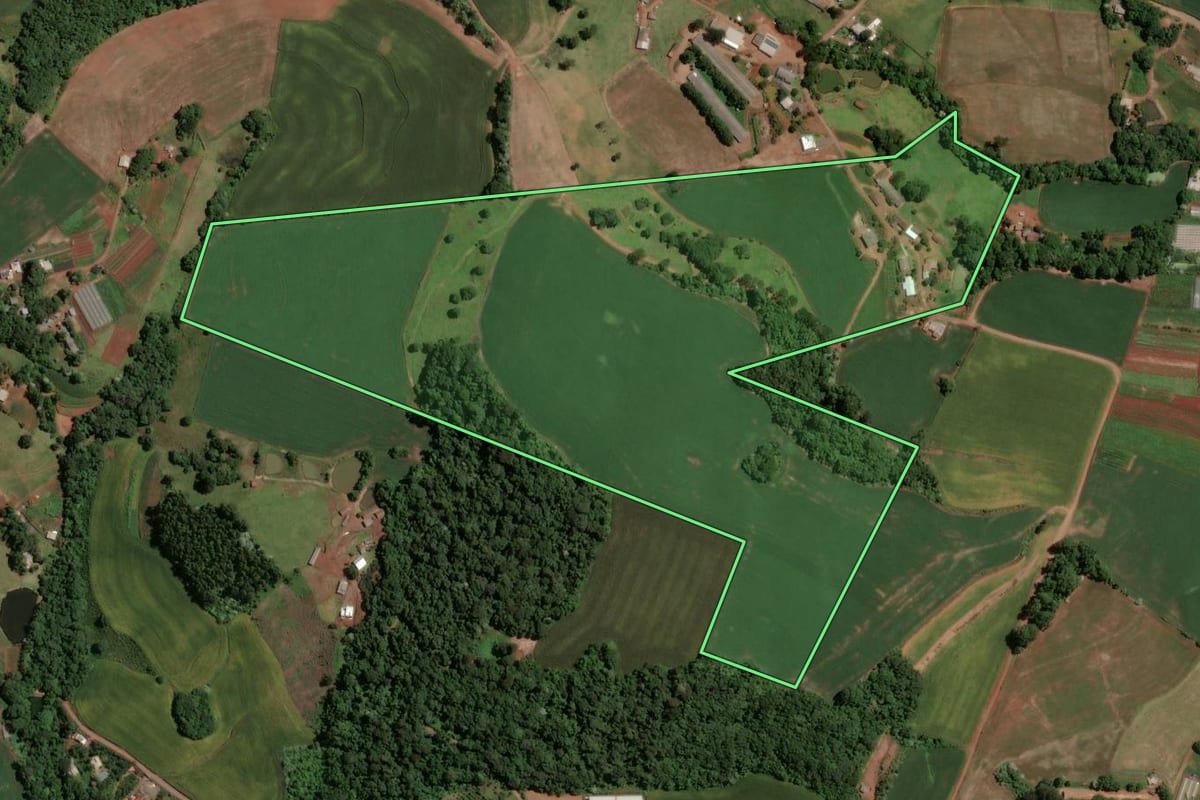 Imagem de satélite do imóvel rural em Chapecó (SC), com o contorno declarado no CAR desenhado por cima.