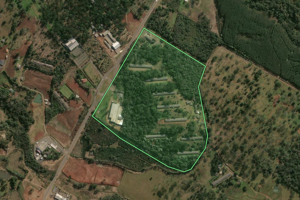 Imagem de satélite do imóvel rural em Chapecó (SC), com o contorno declarado no CAR desenhado por cima.