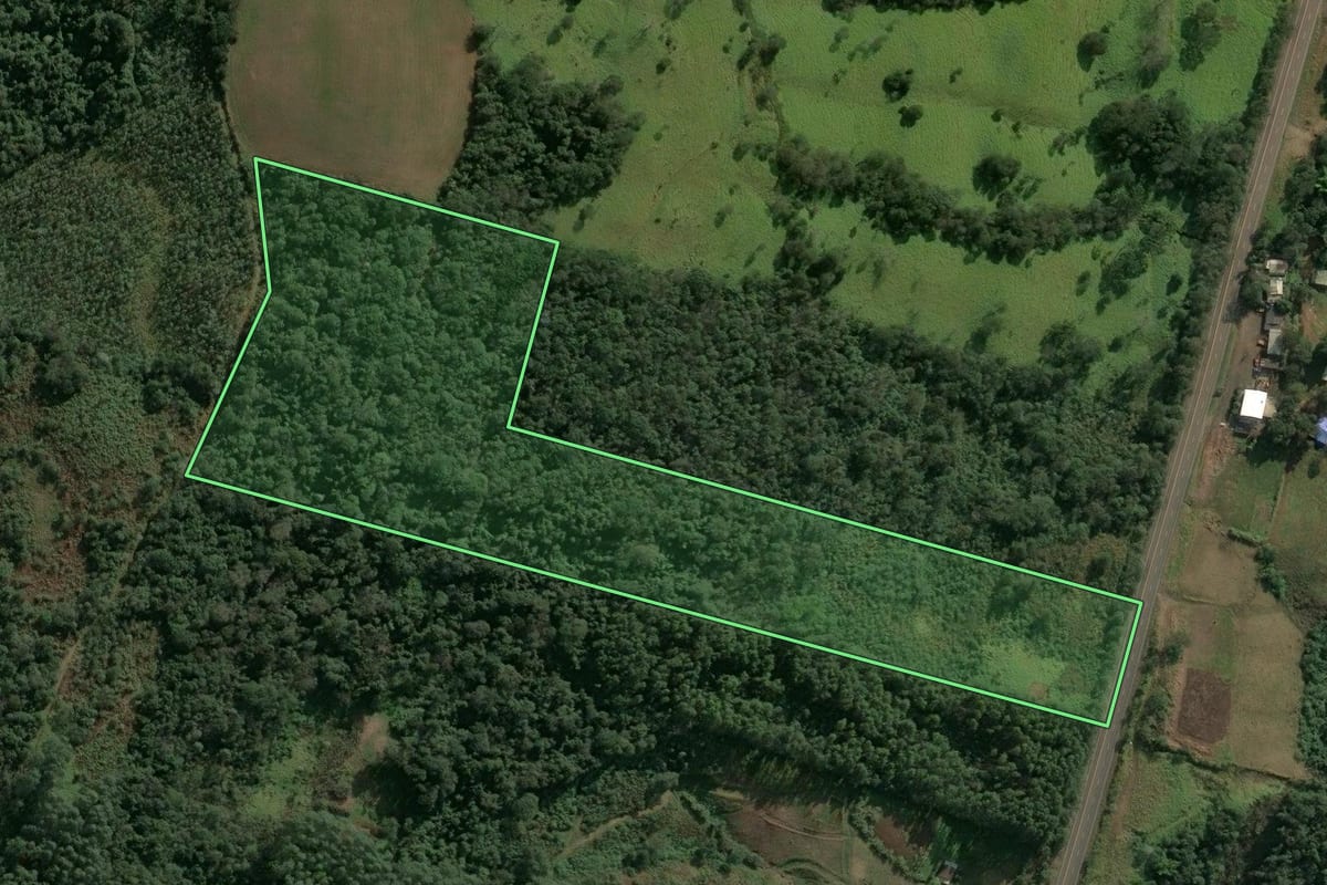 Imagem de satélite do imóvel rural em Chapecó (SC), com o contorno declarado no CAR desenhado por cima.