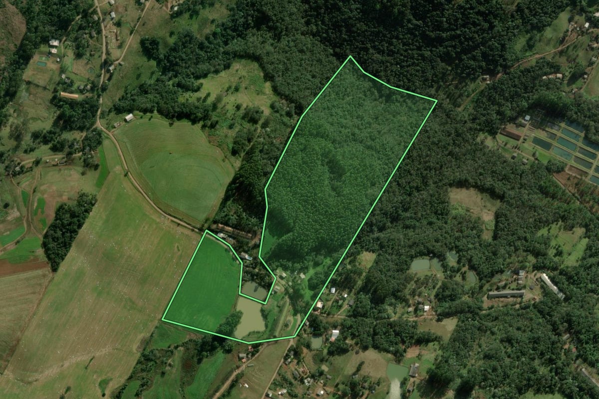 Imagem de satélite do imóvel rural em Chapecó (SC), com o contorno declarado no CAR desenhado por cima.