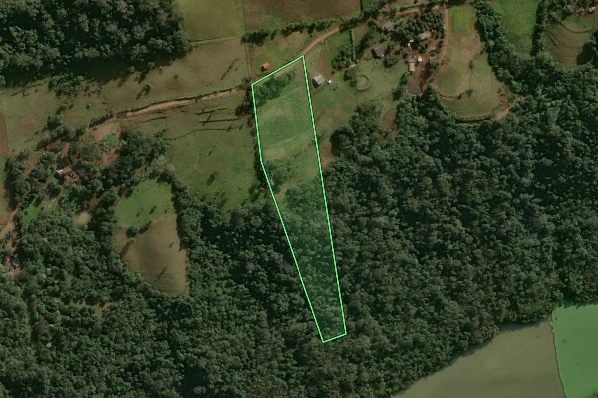 Imagem de satélite do imóvel rural em Chapecó (SC), com o contorno declarado no CAR desenhado por cima.