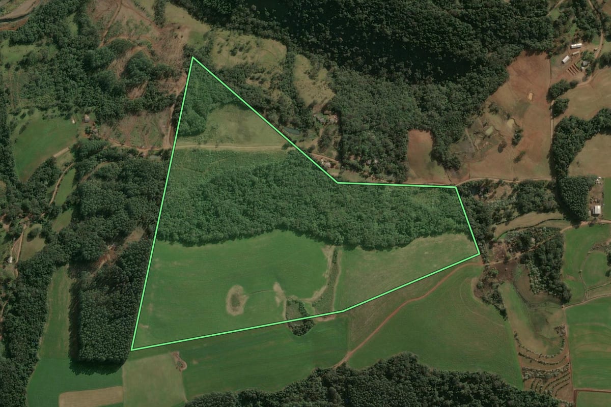 Imagem de satélite do imóvel rural em Chapecó (SC), com o contorno declarado no CAR desenhado por cima.