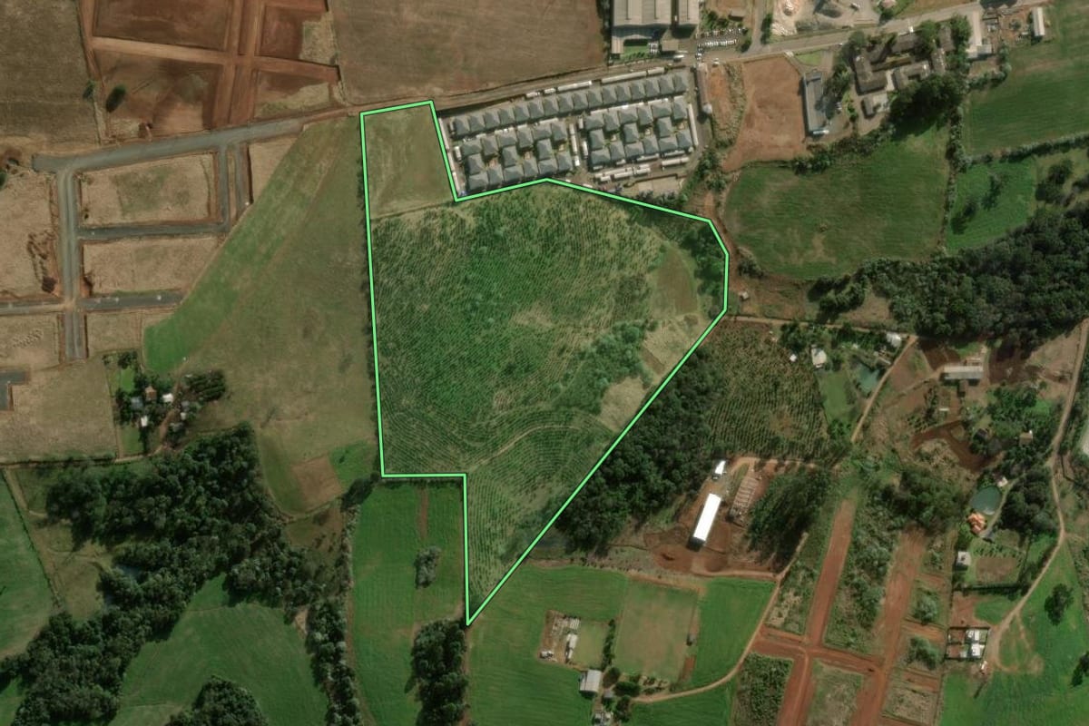 Imagem de satélite do imóvel rural em Chapecó (SC), com o contorno declarado no CAR desenhado por cima.