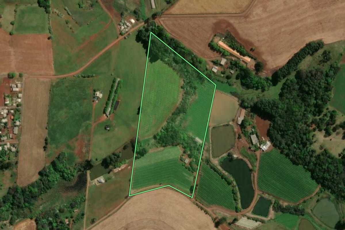 Imagem de satélite do imóvel rural em Chapecó (SC), com o contorno declarado no CAR desenhado por cima.
