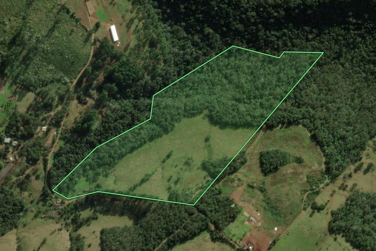 Imagem de satélite do imóvel rural em Chapecó (SC), com o contorno declarado no CAR desenhado por cima.