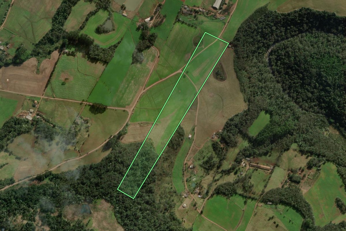 Imagem de satélite do imóvel rural em Chapecó (SC), com o contorno declarado no CAR desenhado por cima.