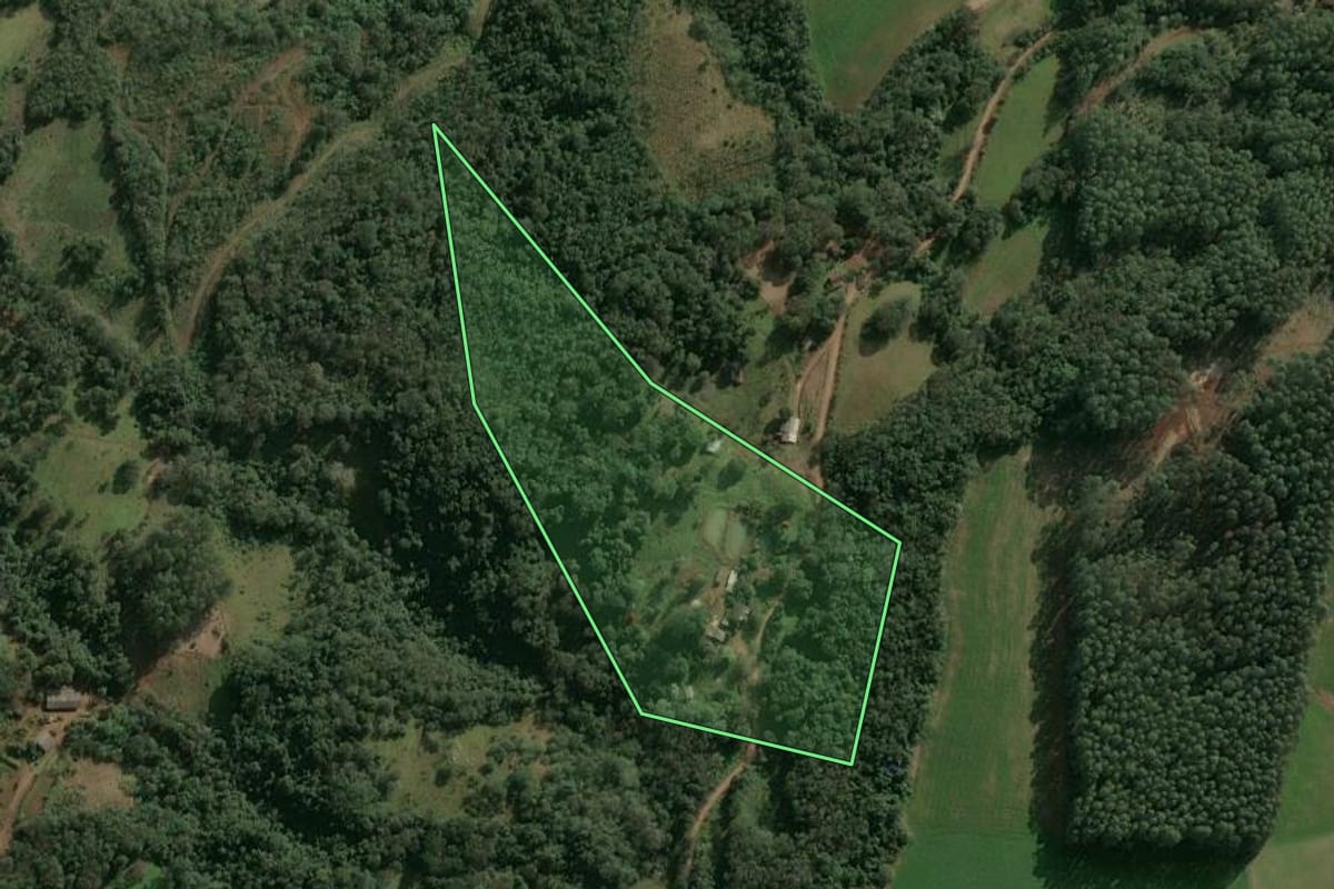 Imagem de satélite do imóvel rural em Chapecó (SC), com o contorno declarado no CAR desenhado por cima.