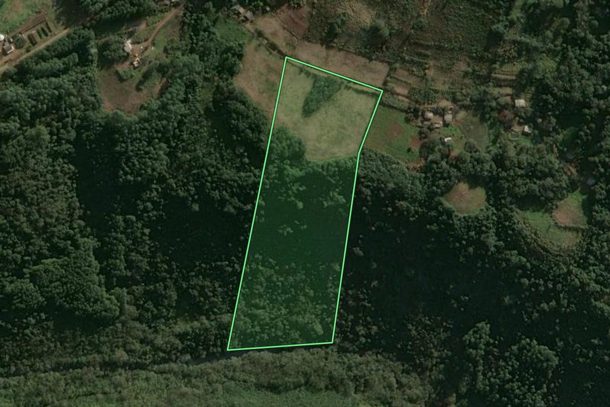 Imagem de satélite do imóvel rural em Chapecó (SC), com o contorno declarado no CAR desenhado por cima.