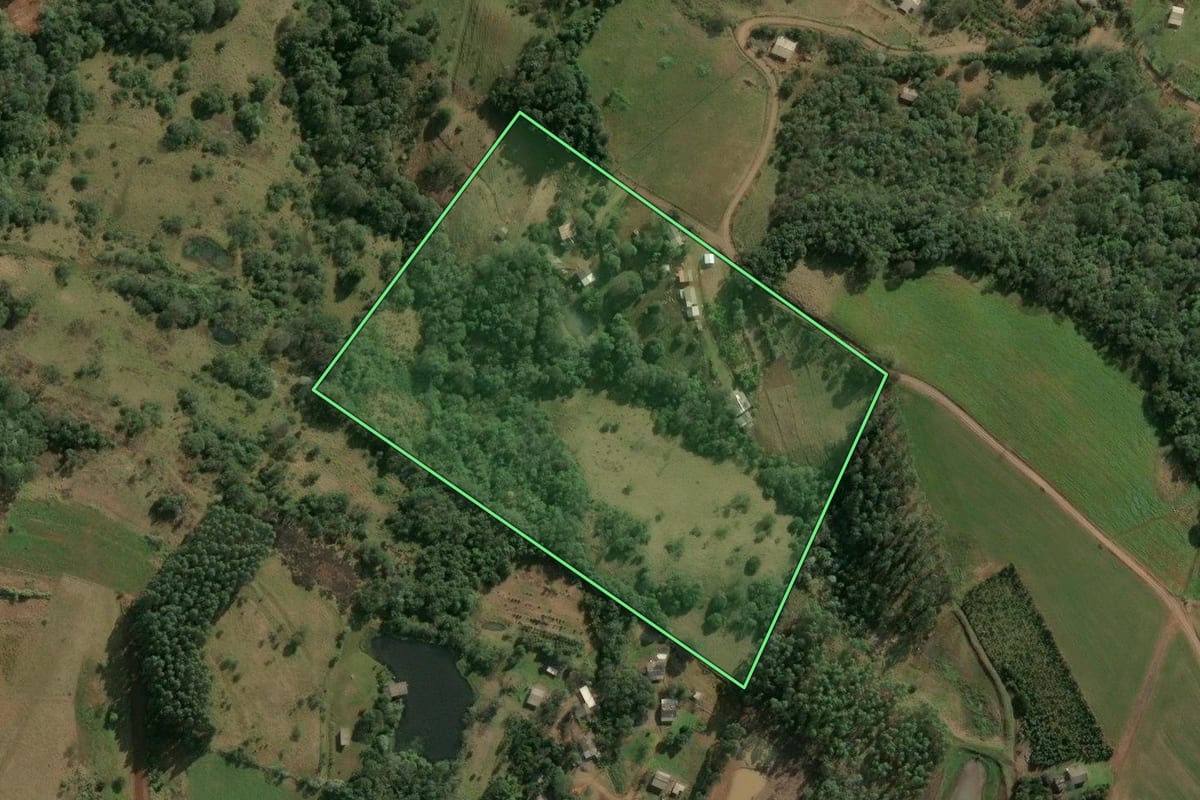 Imagem de satélite do imóvel rural em Chapecó (SC), com o contorno declarado no CAR desenhado por cima.