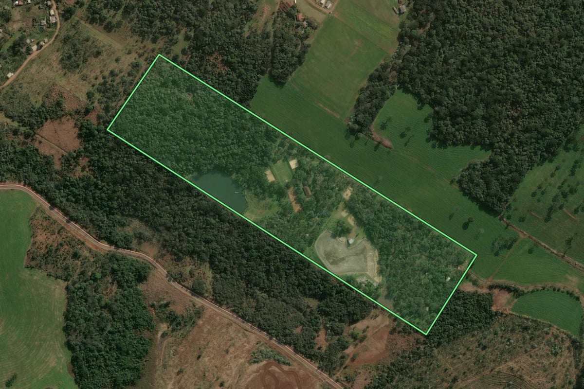 Imagem de satélite do imóvel rural em Chapecó (SC), com o contorno declarado no CAR desenhado por cima.