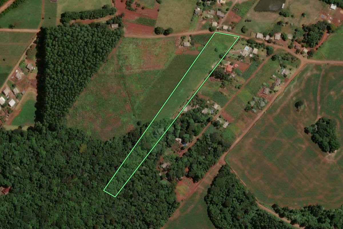 Imagem de satélite do imóvel rural em Chapecó (SC), com o contorno declarado no CAR desenhado por cima.