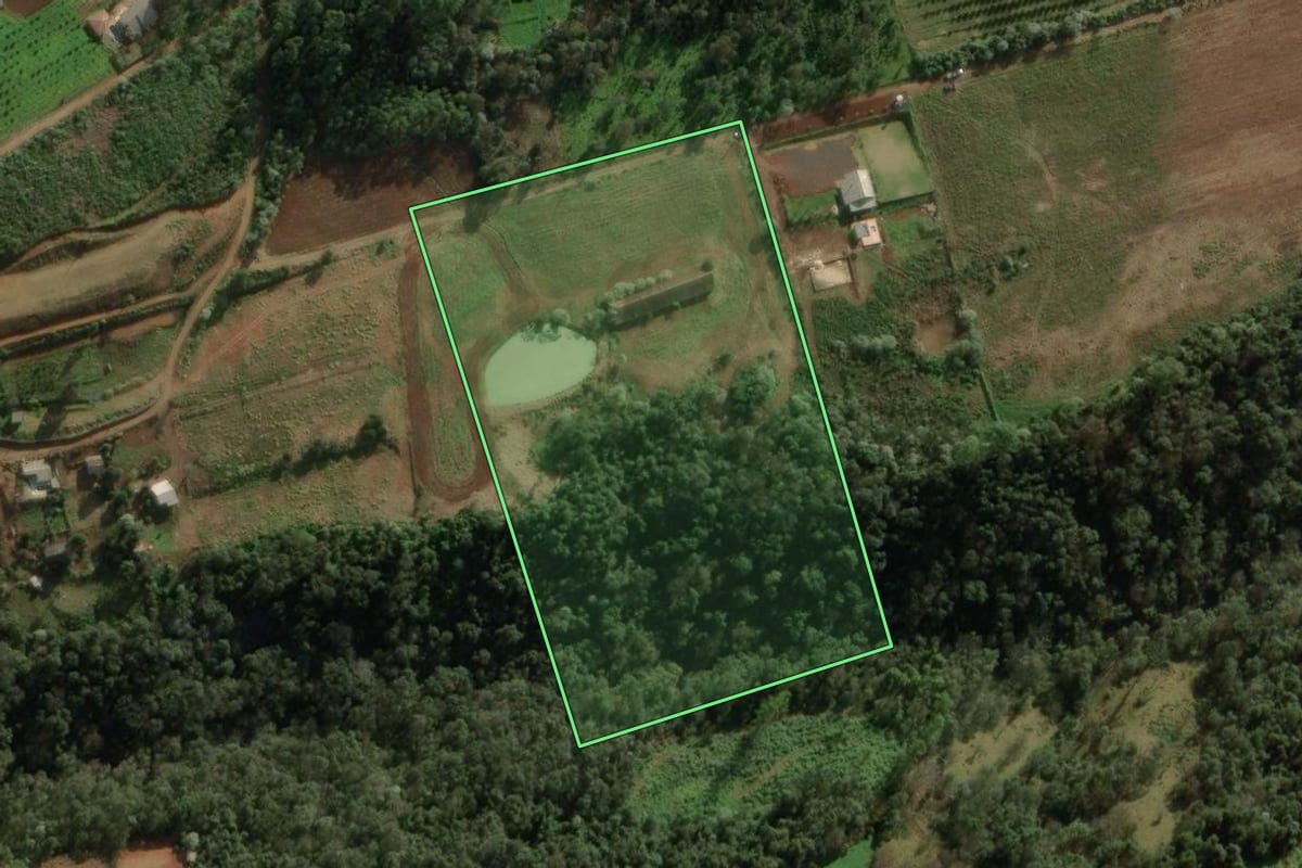 Imagem de satélite do imóvel rural em Chapecó (SC), com o contorno declarado no CAR desenhado por cima.