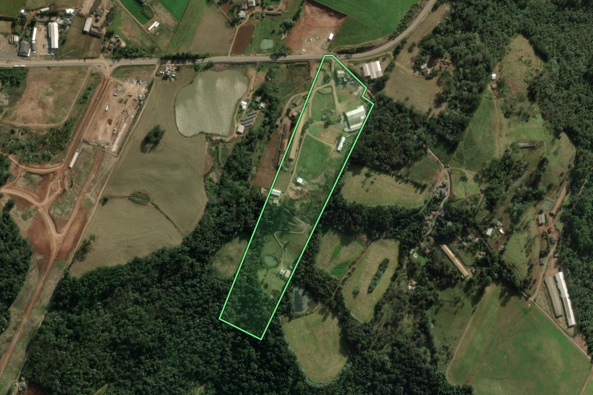 Imagem de satélite do imóvel rural em Chapecó (SC), com o contorno declarado no CAR desenhado por cima.