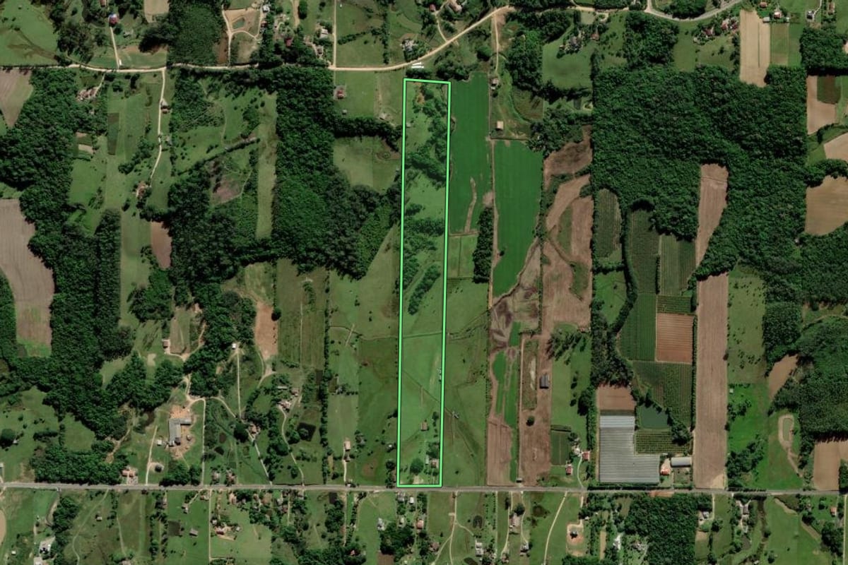 Imagem de satélite do imóvel rural em Cocal do Sul (SC), com o contorno declarado no CAR desenhado por cima.