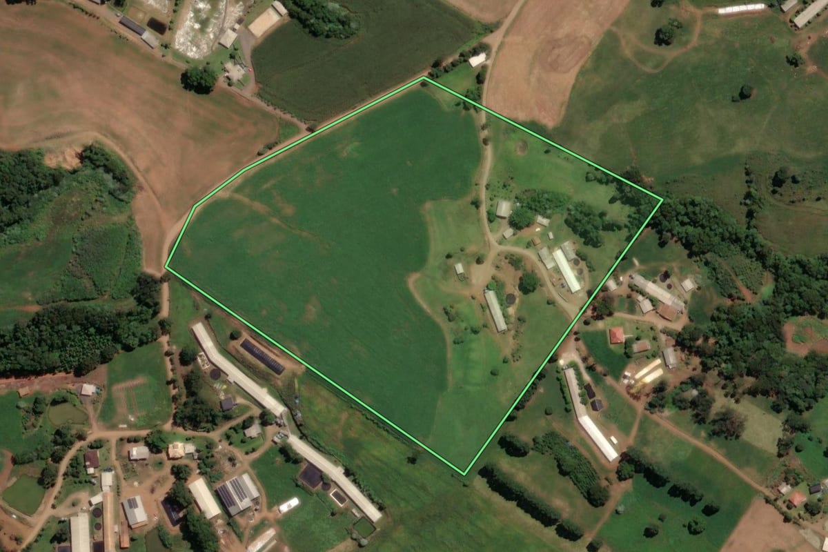 Imagem de satélite do imóvel rural em Concórdia (SC), com o contorno declarado no CAR desenhado por cima.