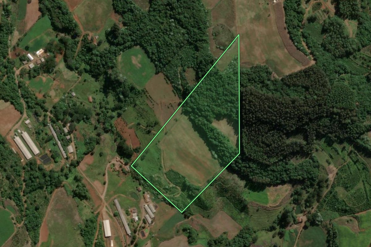 Imagem de satélite do imóvel rural em Concórdia (SC), com o contorno declarado no CAR desenhado por cima.