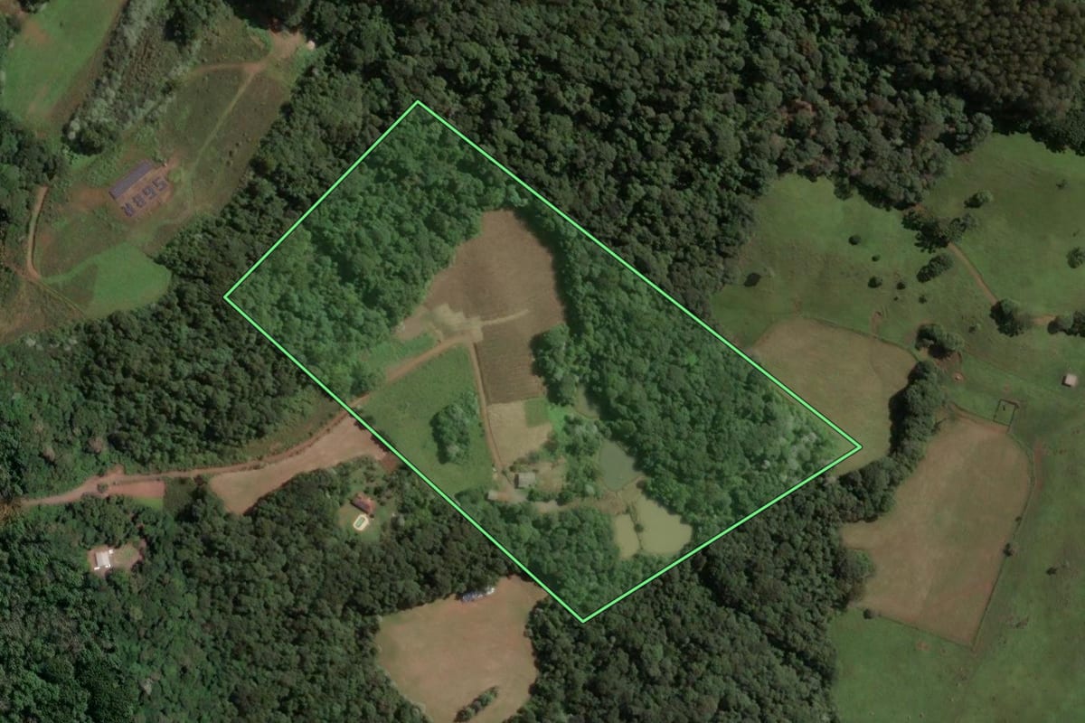 Imagem de satélite do imóvel rural em Concórdia (SC), com o contorno declarado no CAR desenhado por cima.