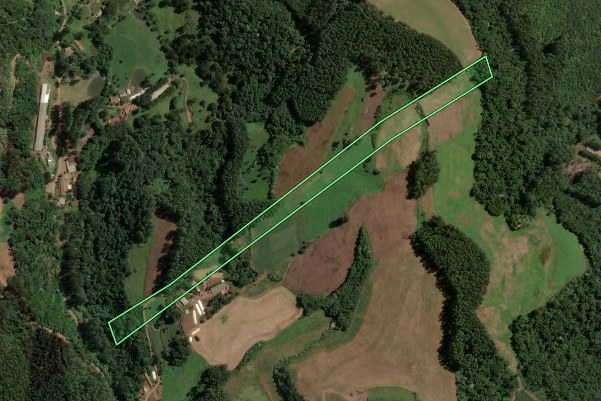 Imagem de satélite do imóvel rural em Concórdia (SC), com o contorno declarado no CAR desenhado por cima.