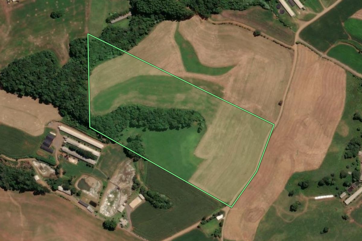 Imagem de satélite do imóvel rural em Concórdia (SC), com o contorno declarado no CAR desenhado por cima.