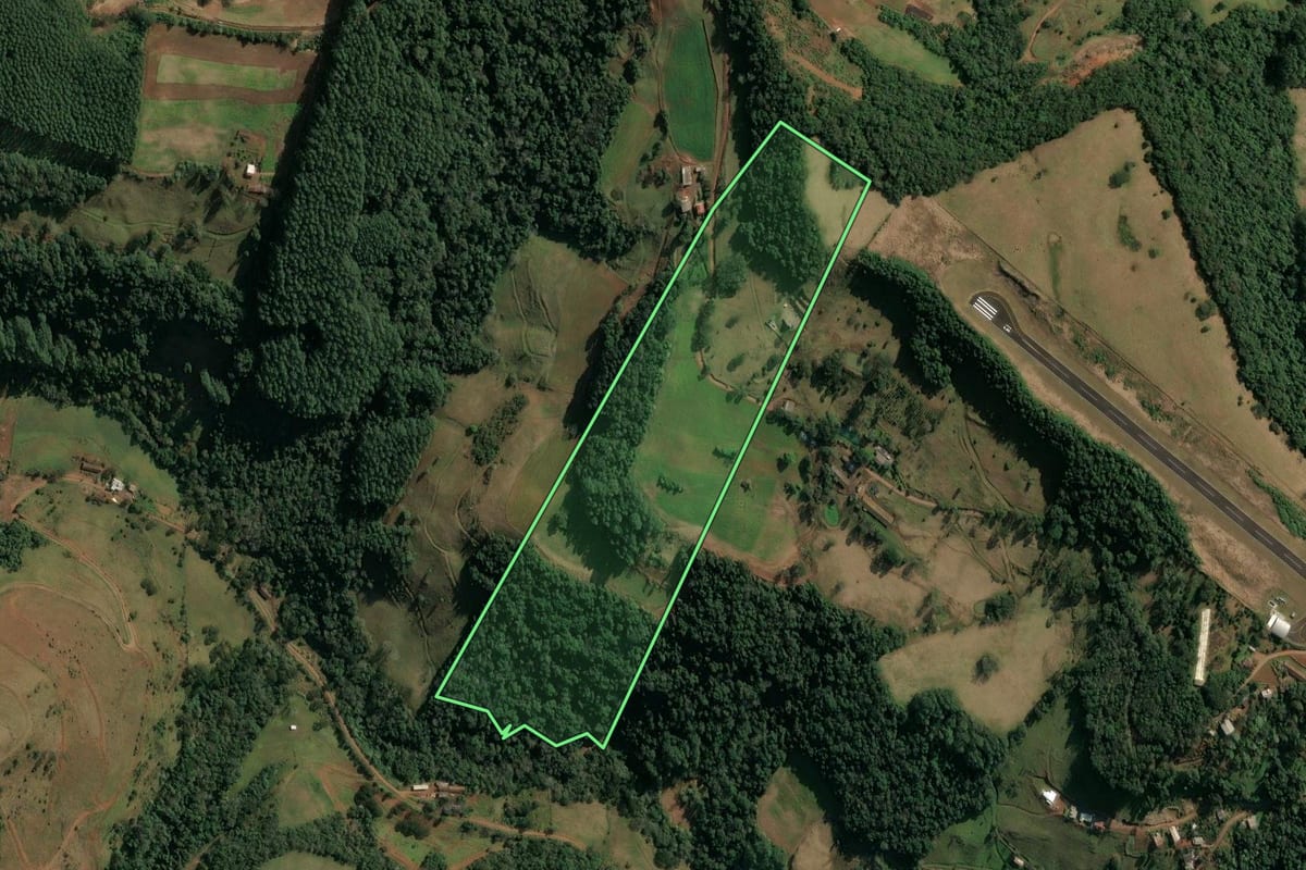 Imagem de satélite do imóvel rural em Concórdia (SC), com o contorno declarado no CAR desenhado por cima.