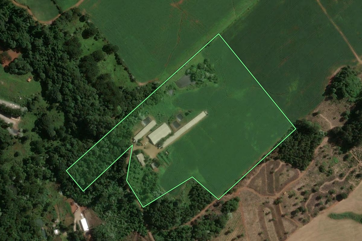 Imagem de satélite do imóvel rural em Concórdia (SC), com o contorno declarado no CAR desenhado por cima.