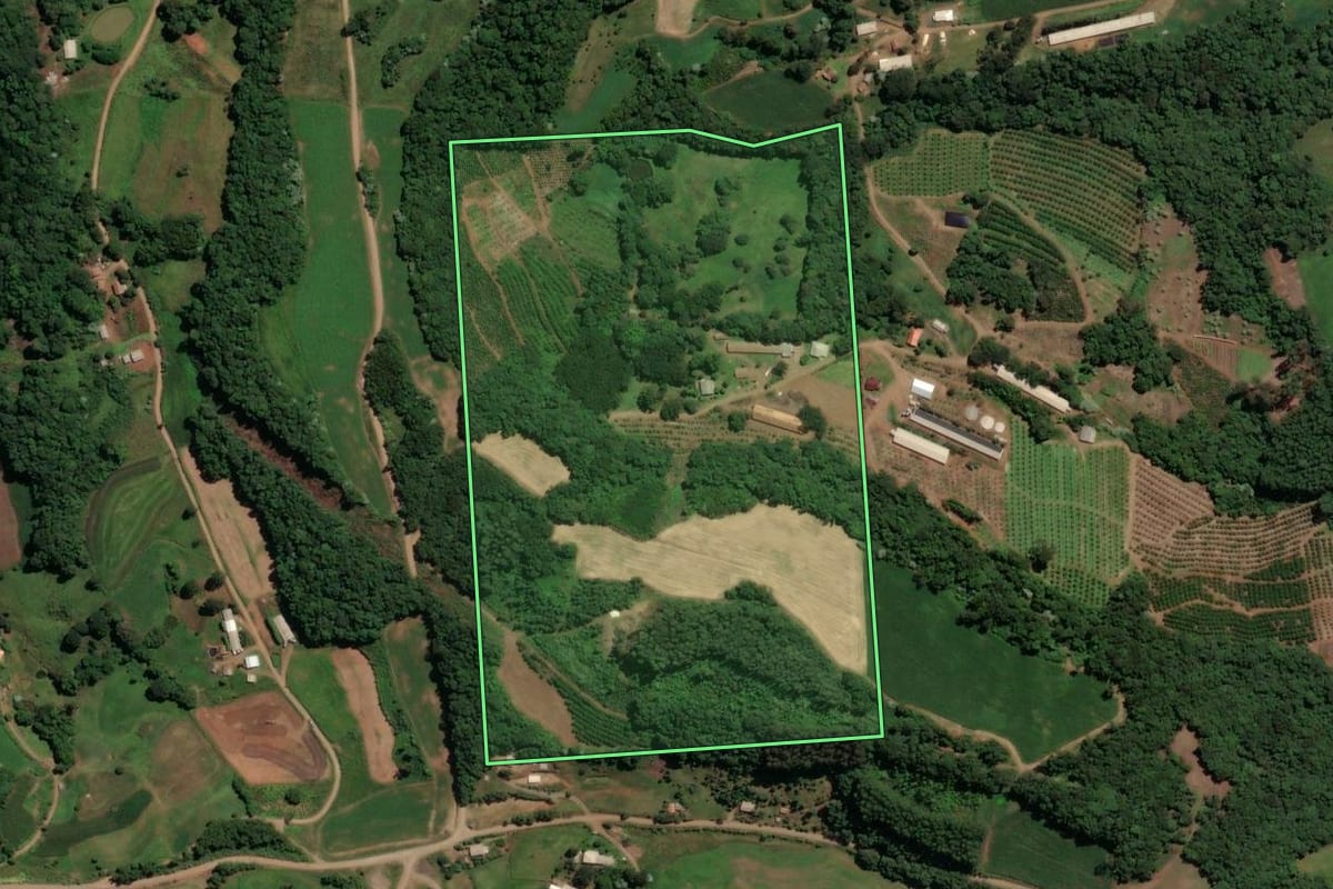 Imagem de satélite do imóvel rural em Concórdia (SC), com o contorno declarado no CAR desenhado por cima.