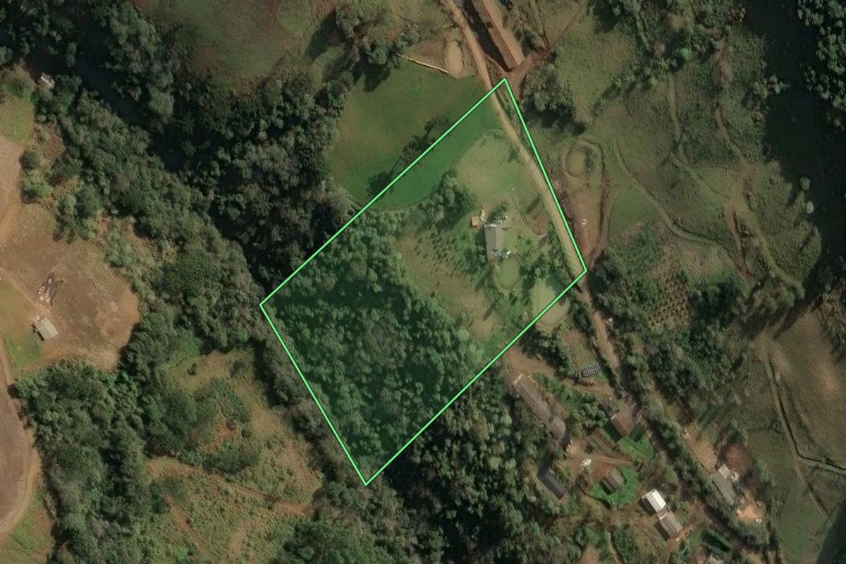 Imagem de satélite do imóvel rural em Concórdia (SC), com o contorno declarado no CAR desenhado por cima.