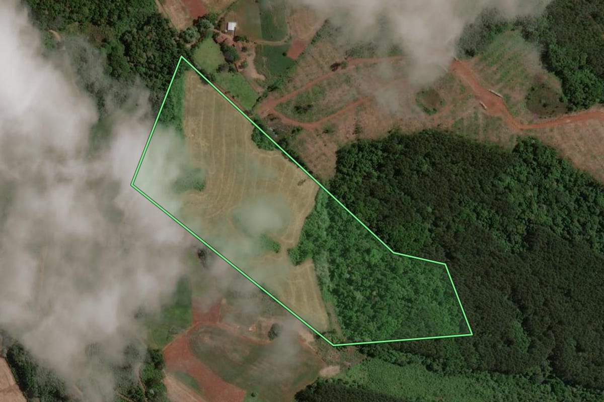 Imagem de satélite do imóvel rural em Concórdia (SC), com o contorno declarado no CAR desenhado por cima.