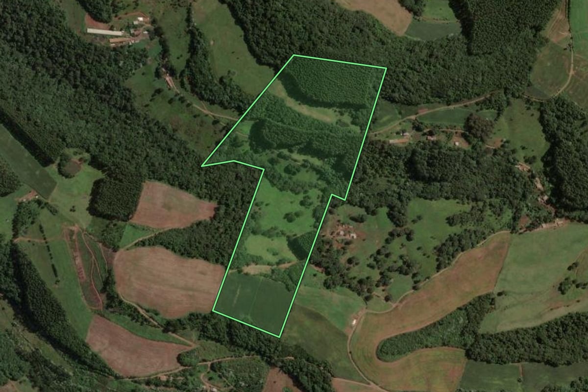 Imagem de satélite do imóvel rural em Concórdia (SC), com o contorno declarado no CAR desenhado por cima.