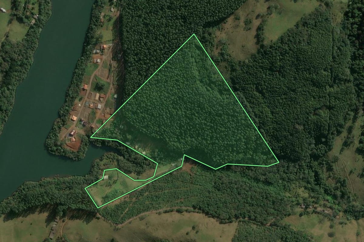 Imagem de satélite do imóvel rural em Concórdia (SC), com o contorno declarado no CAR desenhado por cima.