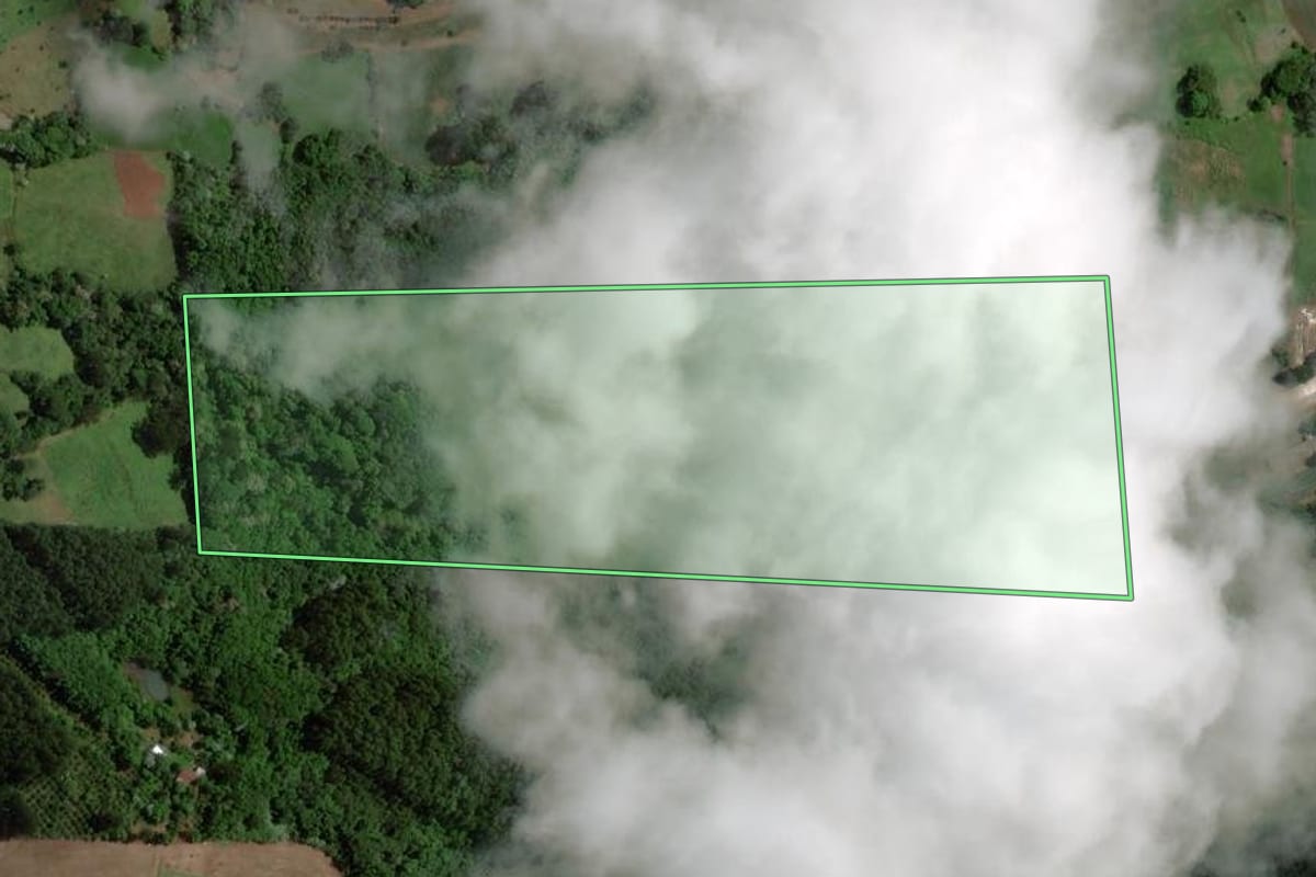Imagem de satélite do imóvel rural em Concórdia (SC), com o contorno declarado no CAR desenhado por cima.