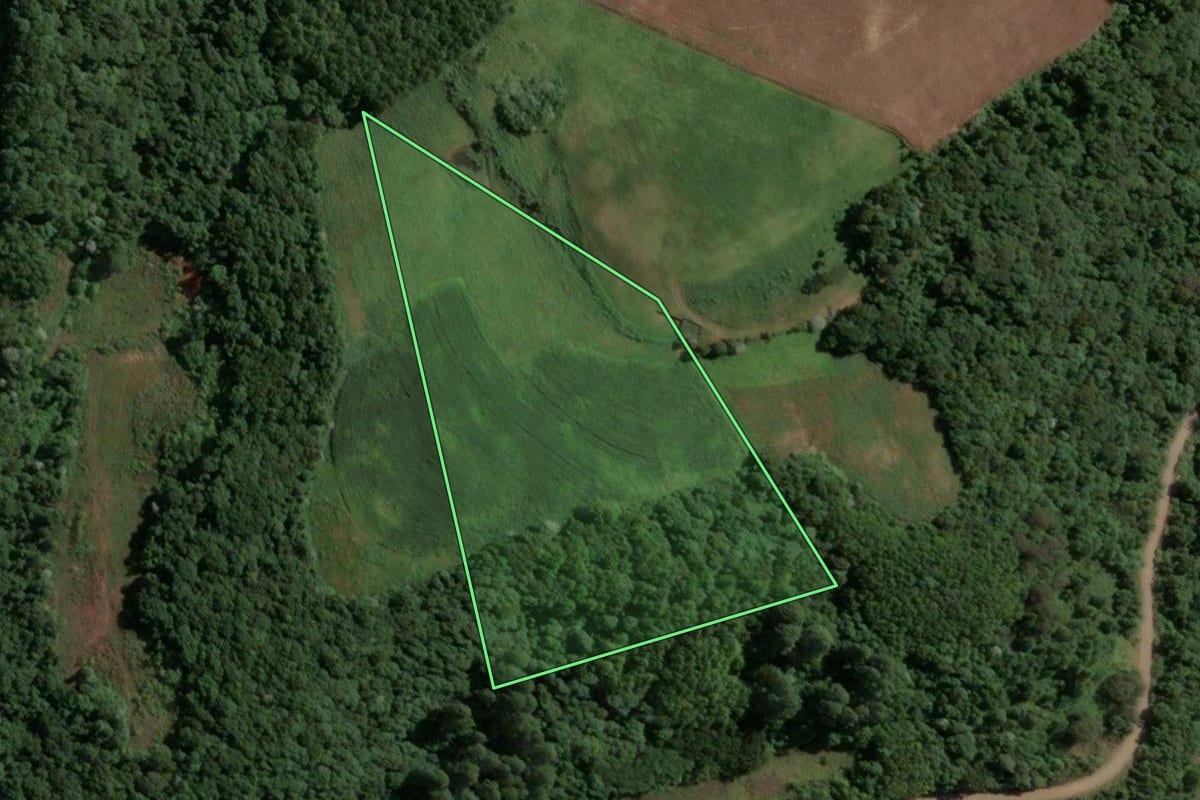 Imagem de satélite do imóvel rural em Concórdia (SC), com o contorno declarado no CAR desenhado por cima.