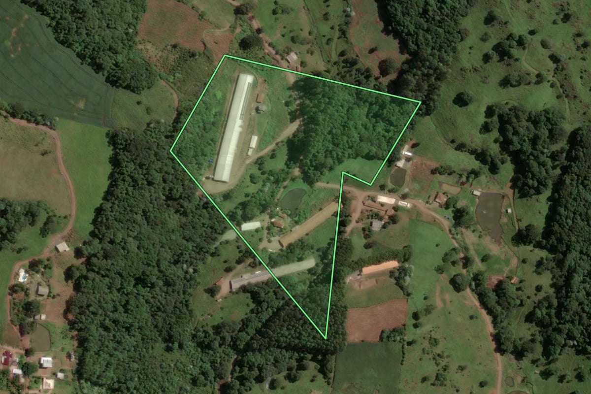 Imagem de satélite do imóvel rural em Concórdia (SC), com o contorno declarado no CAR desenhado por cima.