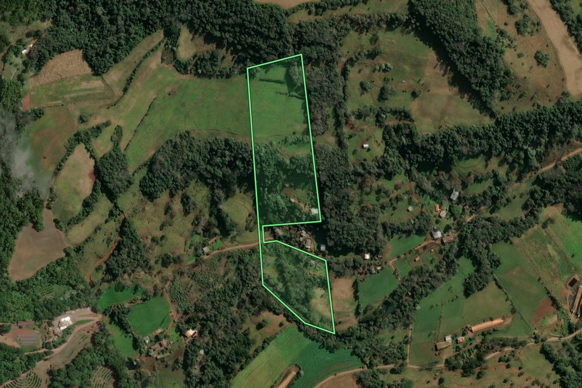 Imagem de satélite do imóvel rural em Concórdia (SC), com o contorno declarado no CAR desenhado por cima.