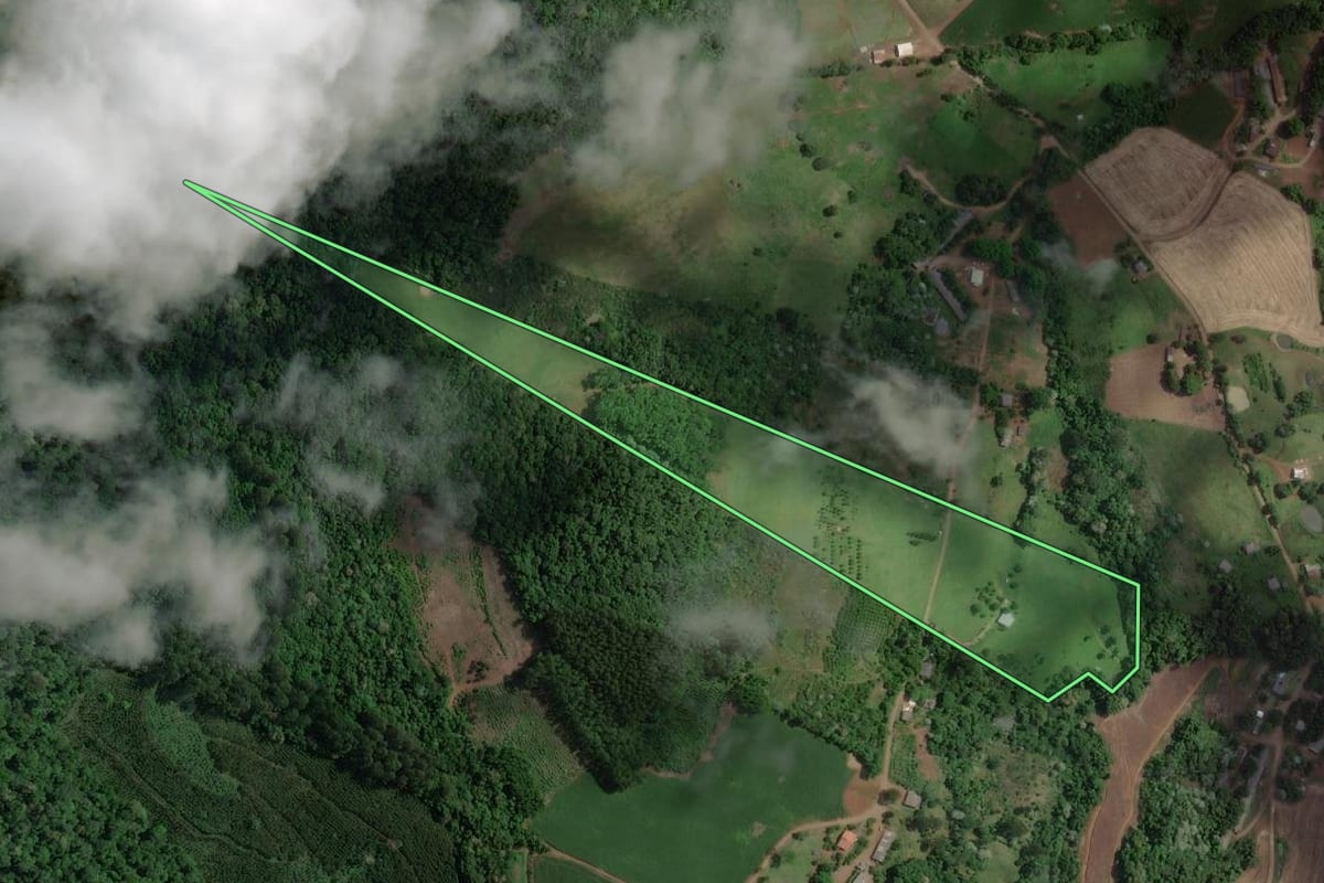 Imagem de satélite do imóvel rural em Concórdia (SC), com o contorno declarado no CAR desenhado por cima.