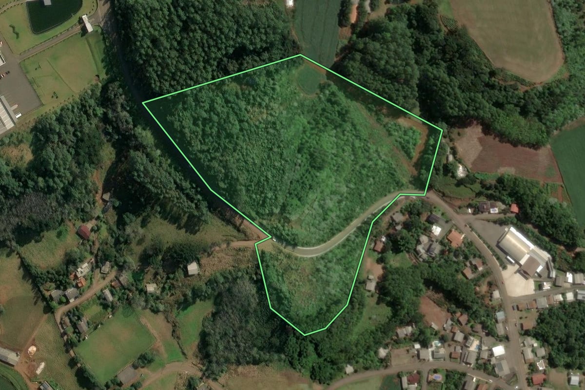 Imagem de satélite do imóvel rural em Concórdia (SC), com o contorno declarado no CAR desenhado por cima.
