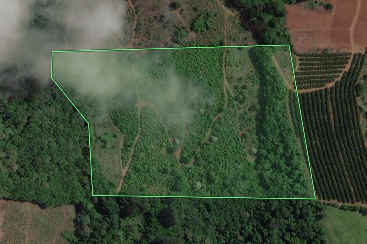 Imagem de satélite do imóvel rural em Concórdia (SC), com o contorno declarado no CAR desenhado por cima.