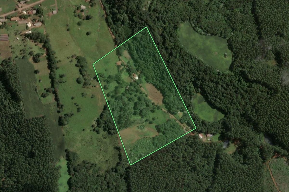 Imagem de satélite do imóvel rural em Concórdia (SC), com o contorno declarado no CAR desenhado por cima.