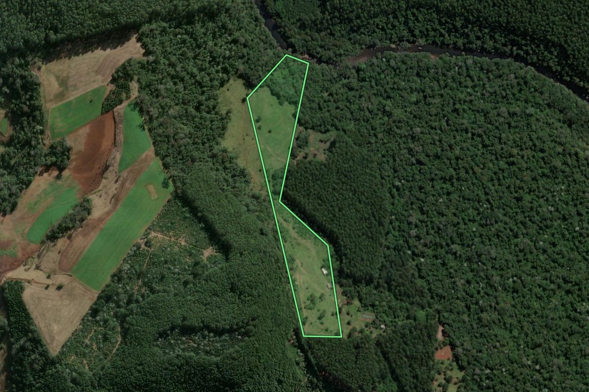 Imagem de satélite do imóvel rural em Concórdia (SC), com o contorno declarado no CAR desenhado por cima.