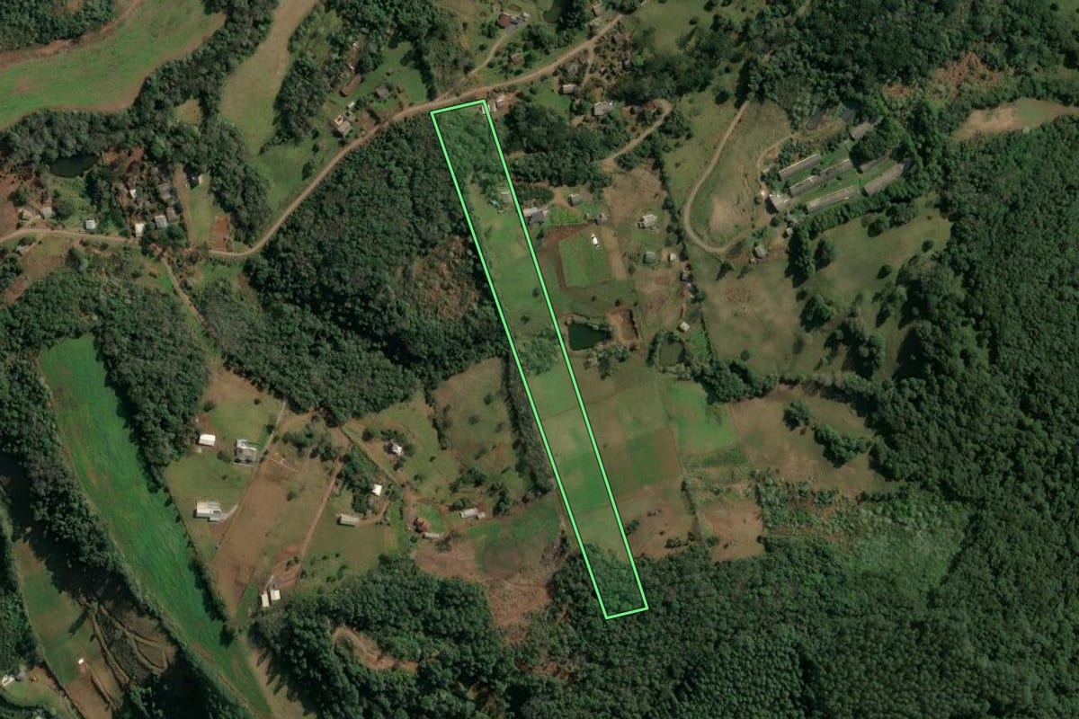Imagem de satélite do imóvel rural em Concórdia (SC), com o contorno declarado no CAR desenhado por cima.