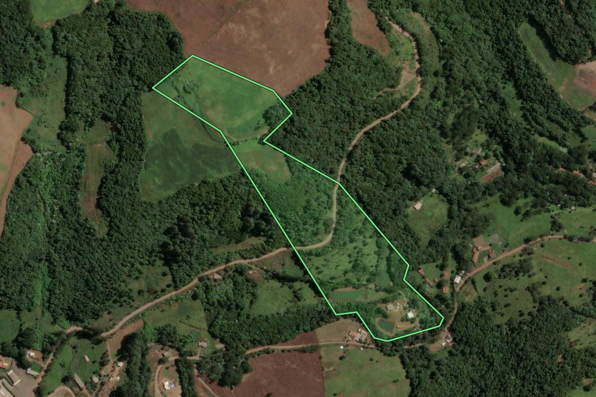 Imagem de satélite do imóvel rural em Concórdia (SC), com o contorno declarado no CAR desenhado por cima.