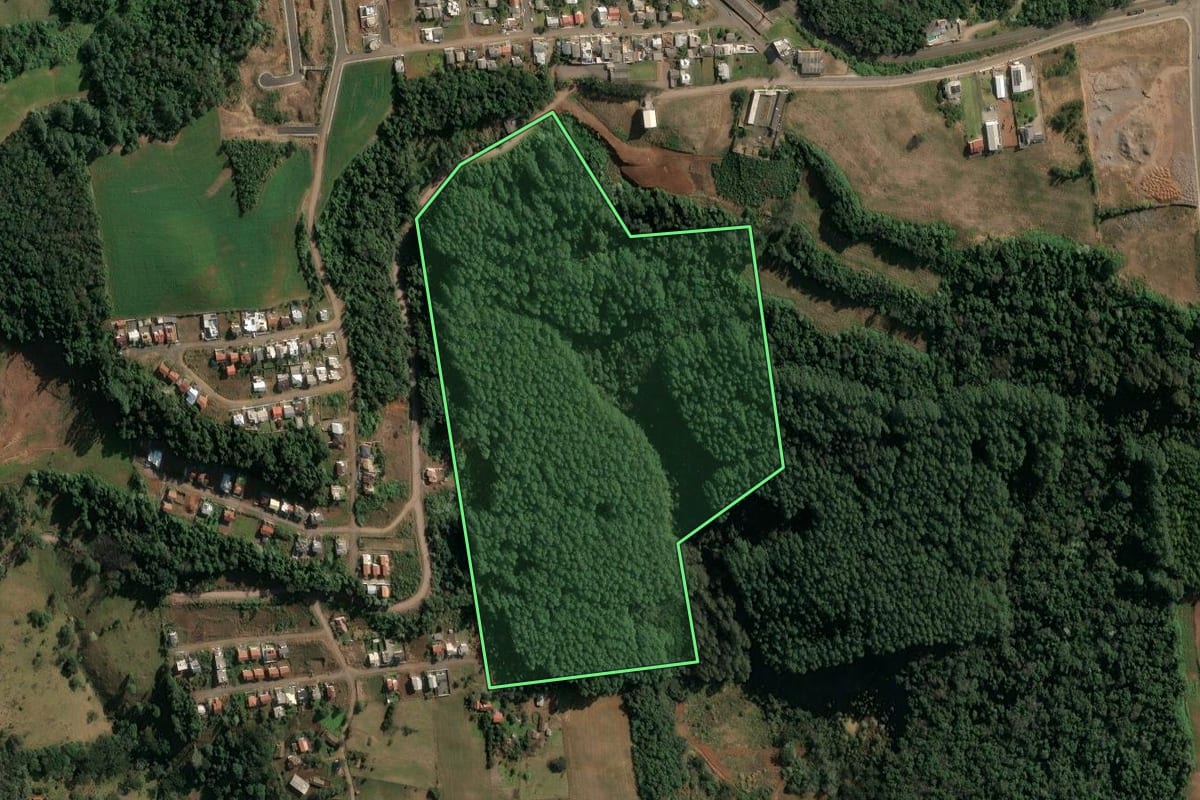 Imagem de satélite do imóvel rural em Concórdia (SC), com o contorno declarado no CAR desenhado por cima.