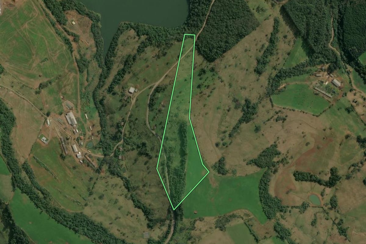 Imagem de satélite do imóvel rural em Concórdia (SC), com o contorno declarado no CAR desenhado por cima.